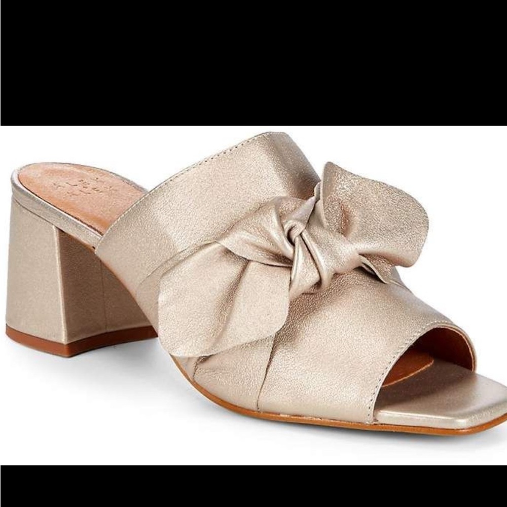 Gold Mules with Elegant Bow and Block Heel